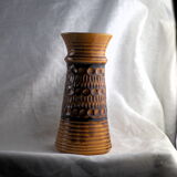 High arched vase, round hollow patterns and spikes, black and ocher seventies vibe - Bay Keramik - 70'