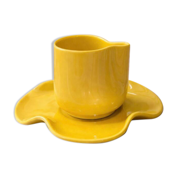 Set tasse & soucoupe ondulée céramique - jaune citron