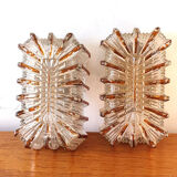 Appliques en verre sculpté ambre et transparent, 1950