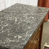 19th-century Empire commode in walnut with a grey St Anne marble top.