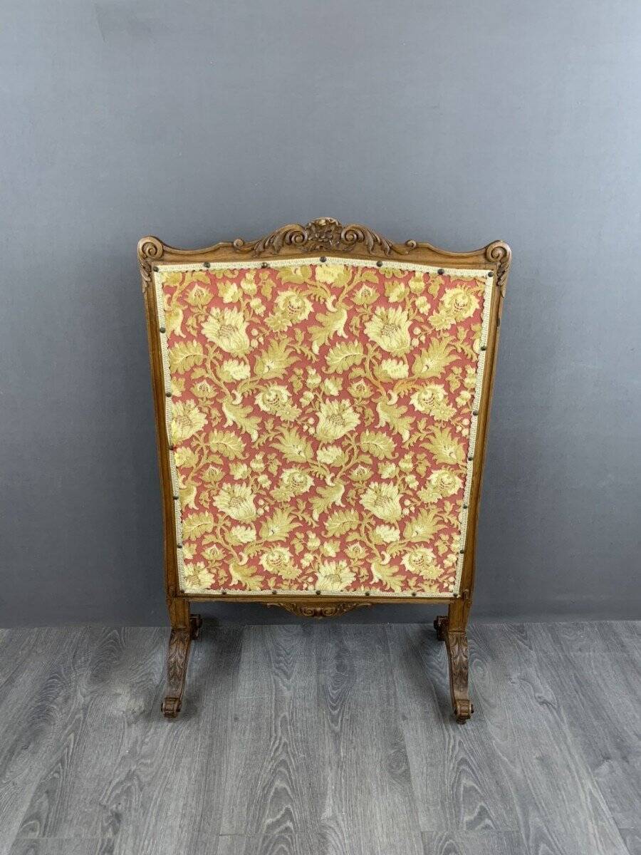 19th Century Wooden Fireplace Screen With Tapestry