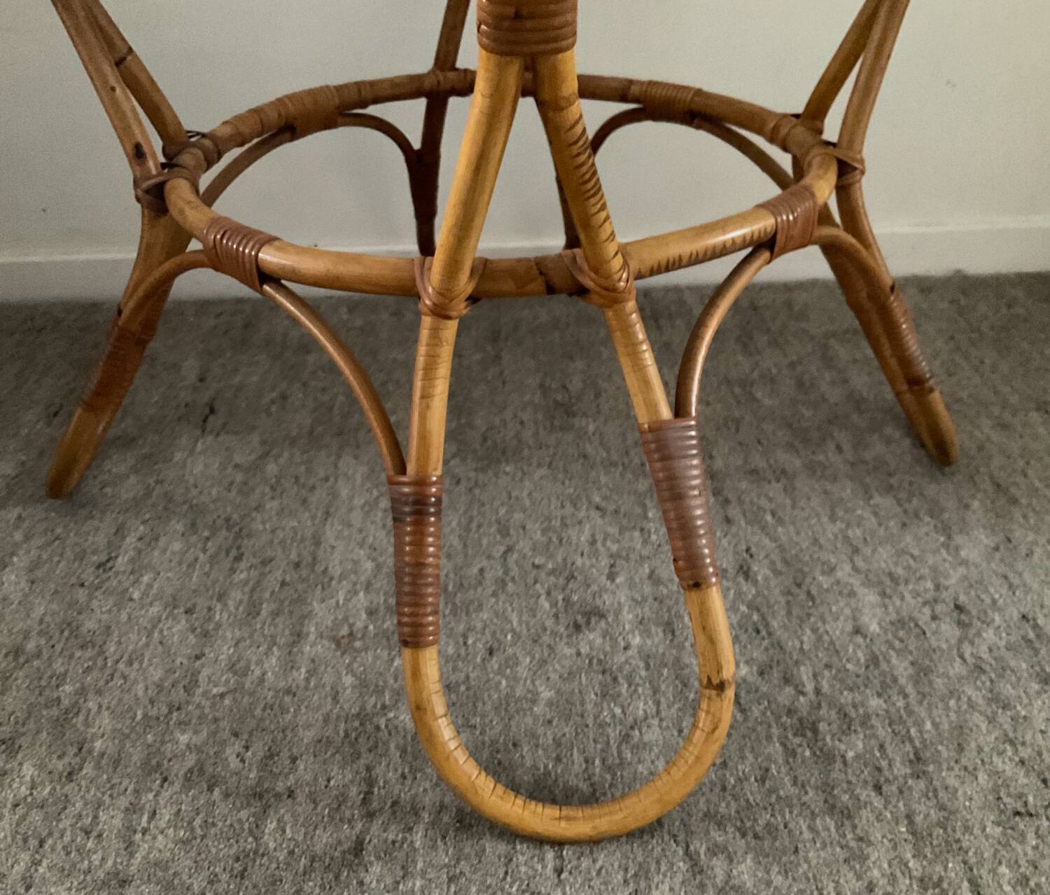 1960s rattan and glass coffee table