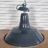 Industrial pendant lamp enamelled blue grey, vintage, 50s