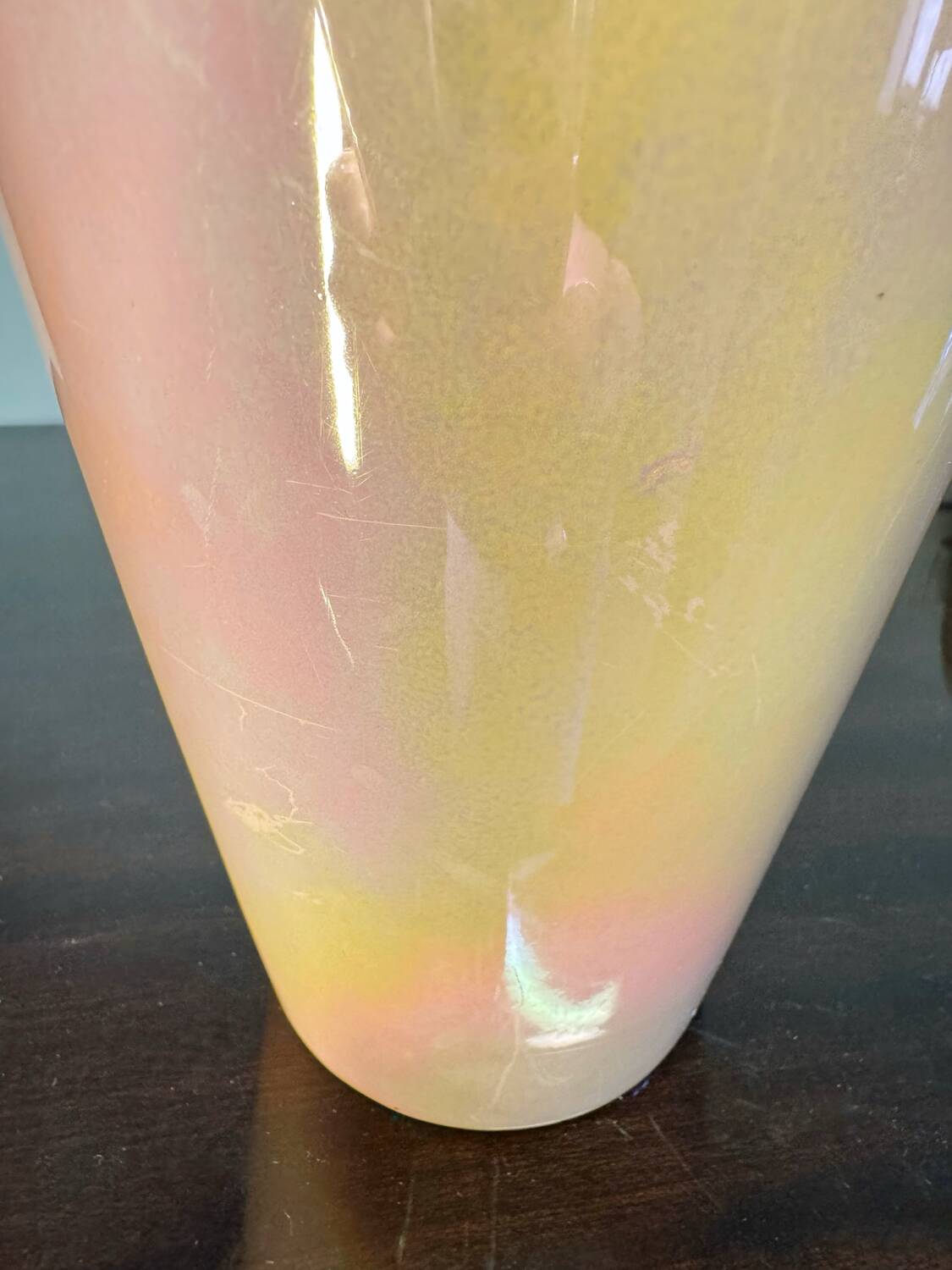 Iridescent pink ceramic vase from the 70s