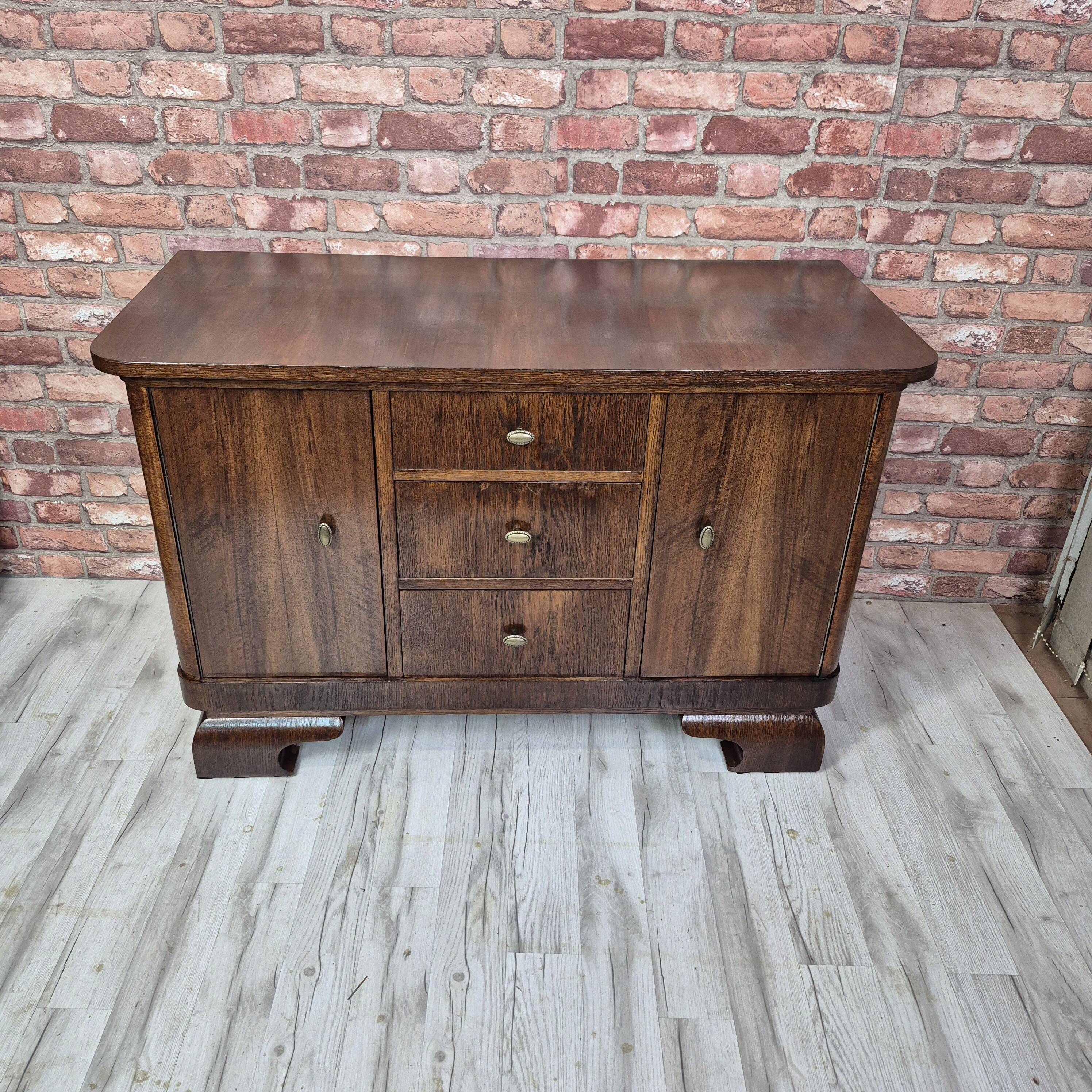 Restored Art Deco Walnut & Oak Commode TV Console 1940s