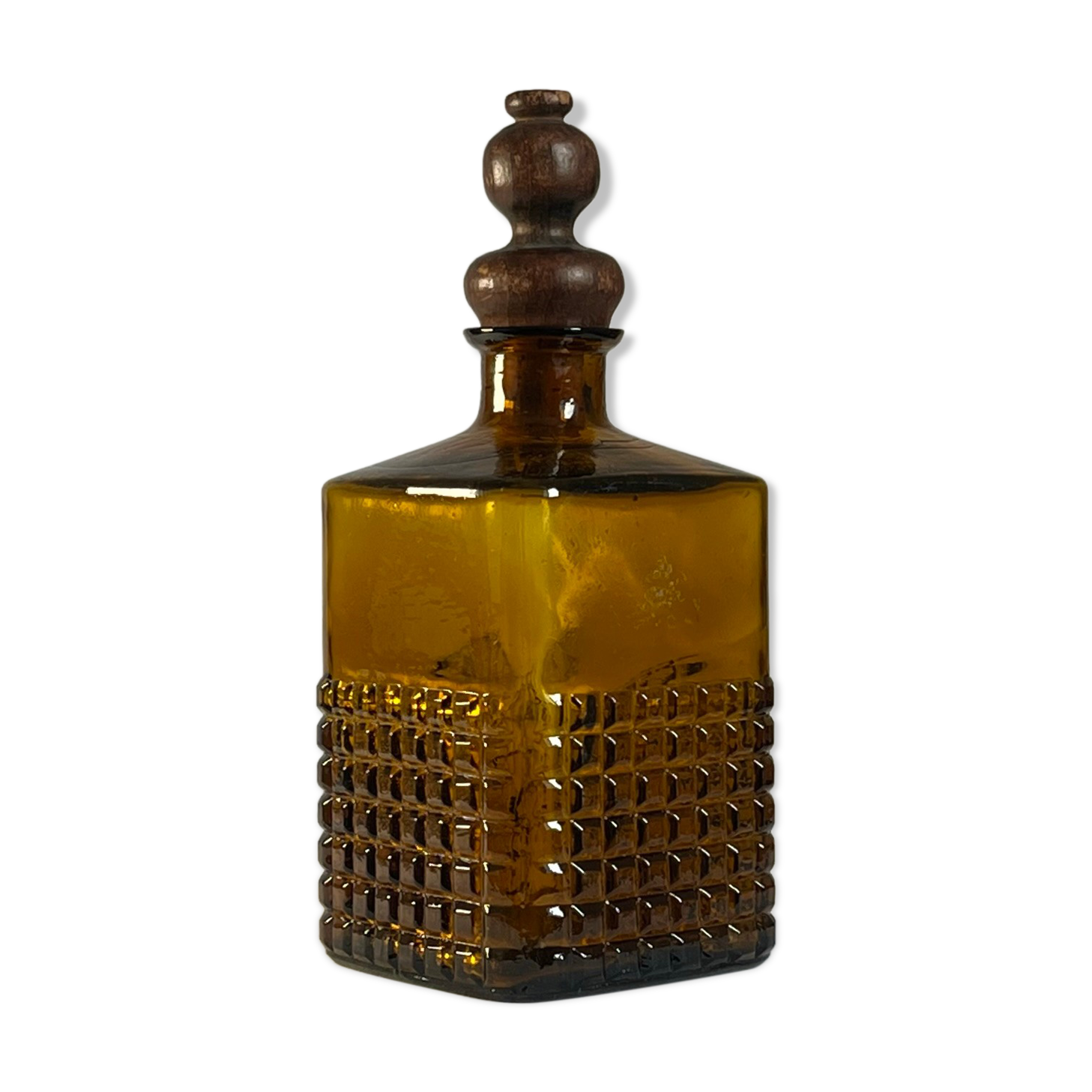 Amber glass and wood bottle