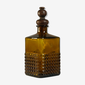 Amber glass and wood bottle