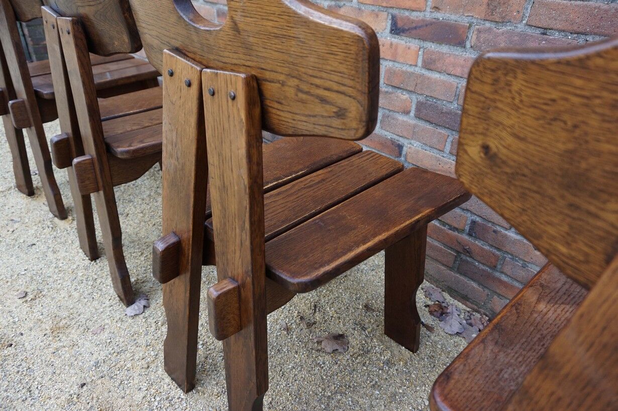 Dutch brutalist solid oak dining chairs, 1970s, set of 4