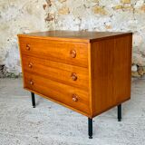 Vintage chest of drawers, Scandinavian teak style, circa 60 metal feet
