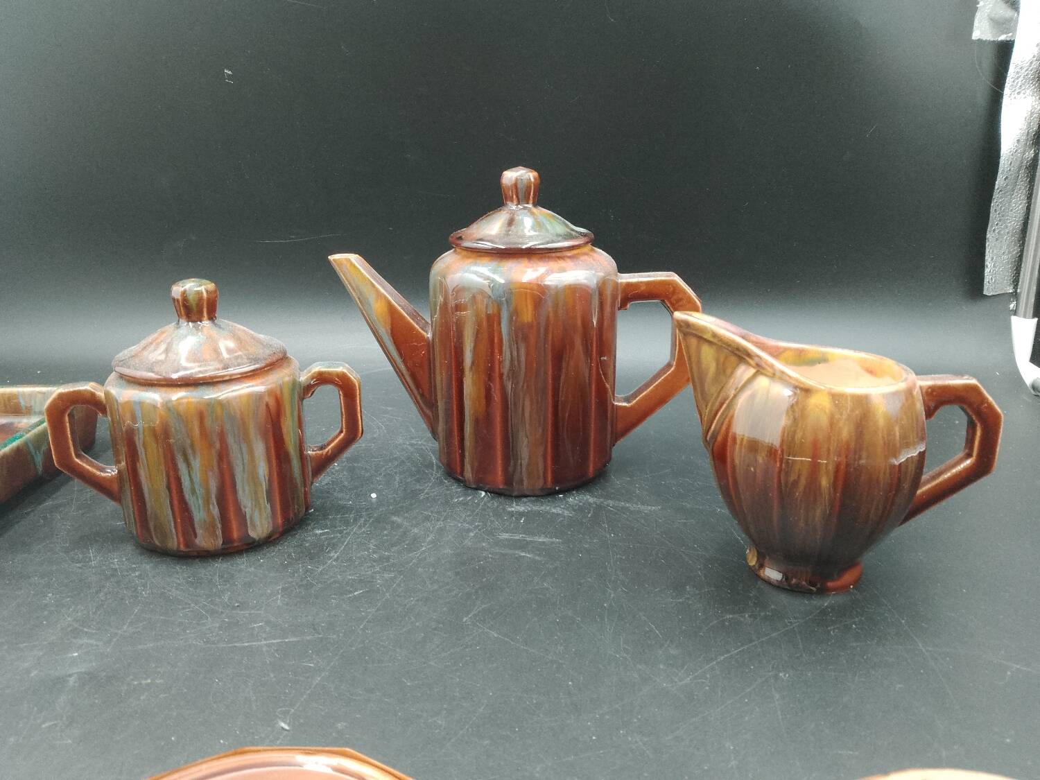 Tête-à-tête coffee service in Puisaye stoneware signed Louis Cagnat, Art Deco