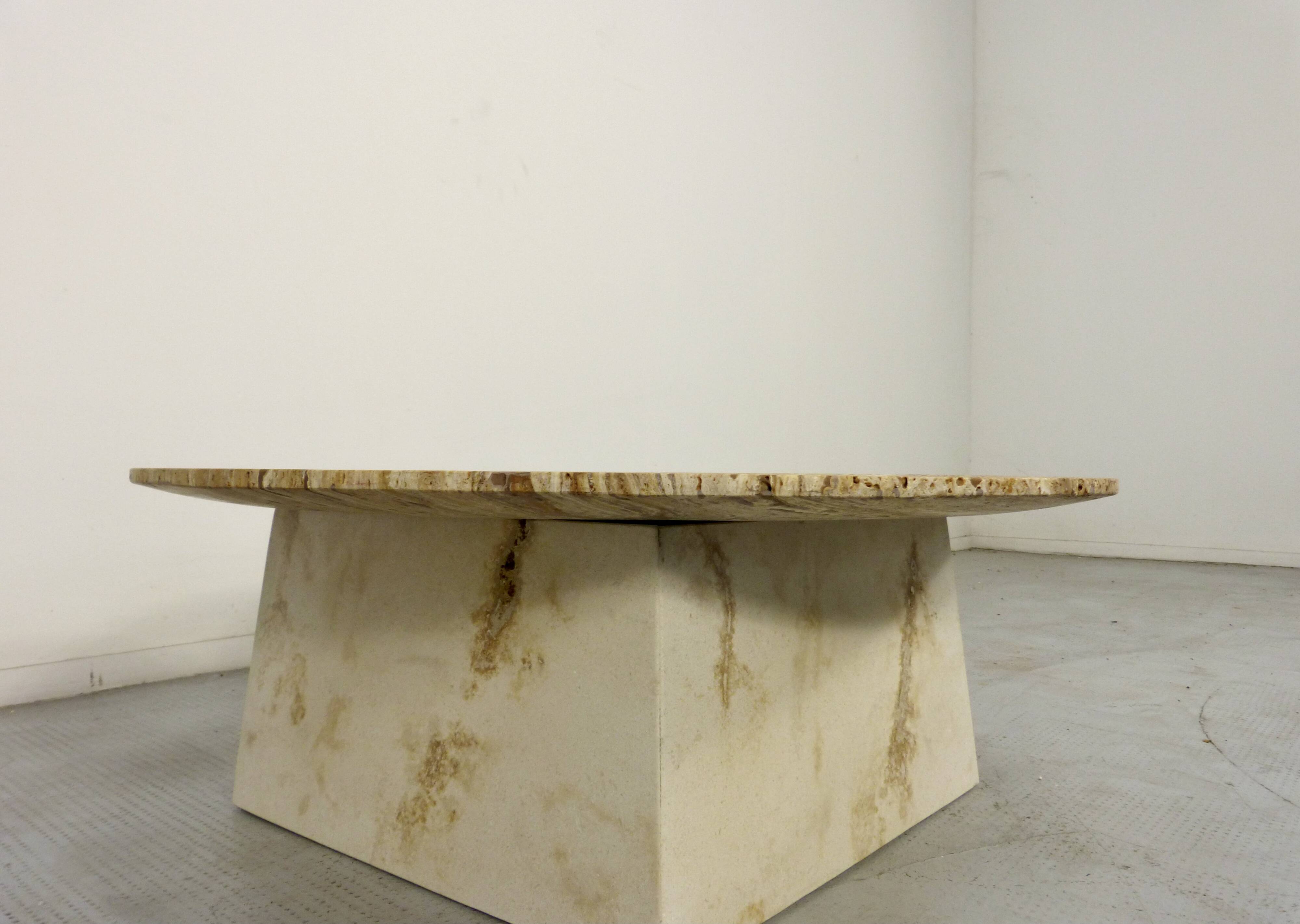 1970s Italian Travertine Minimalist Geometric Coffee Table. Modern/Midcentu