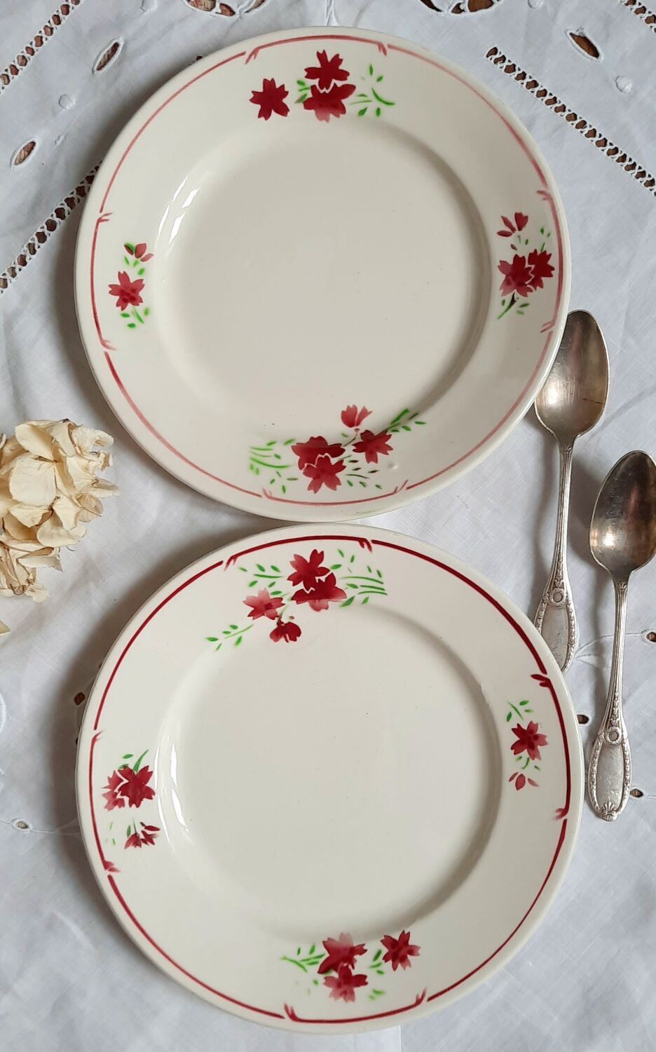 Old mismatched earthenware dessert plates