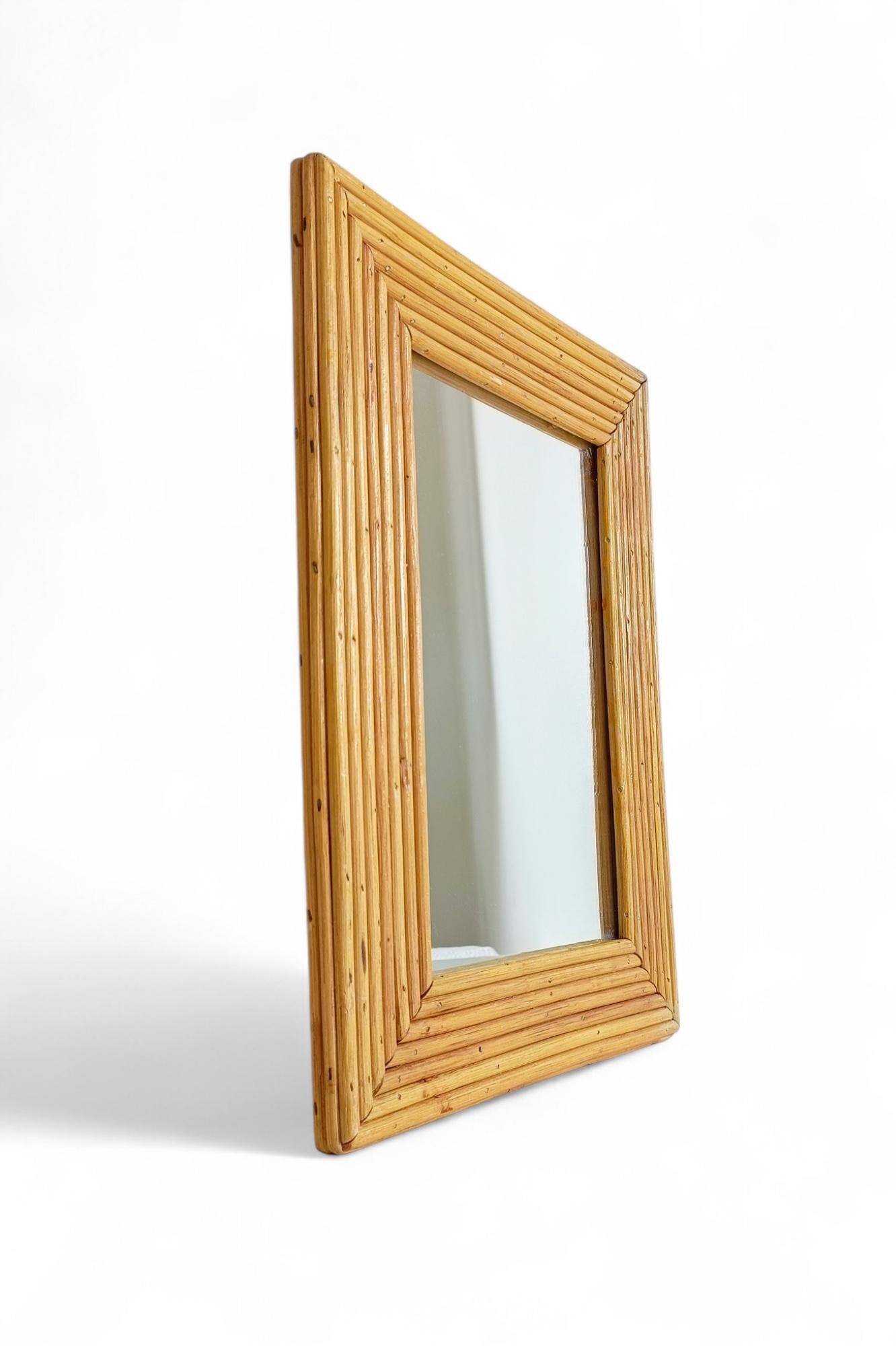 French Riviera Rattan Mirror in the Style of Vivai del Sud, France, 1960s