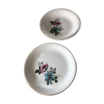 Lot de 2 plats de service ancien Lunéville Badonviller modèle Floréal