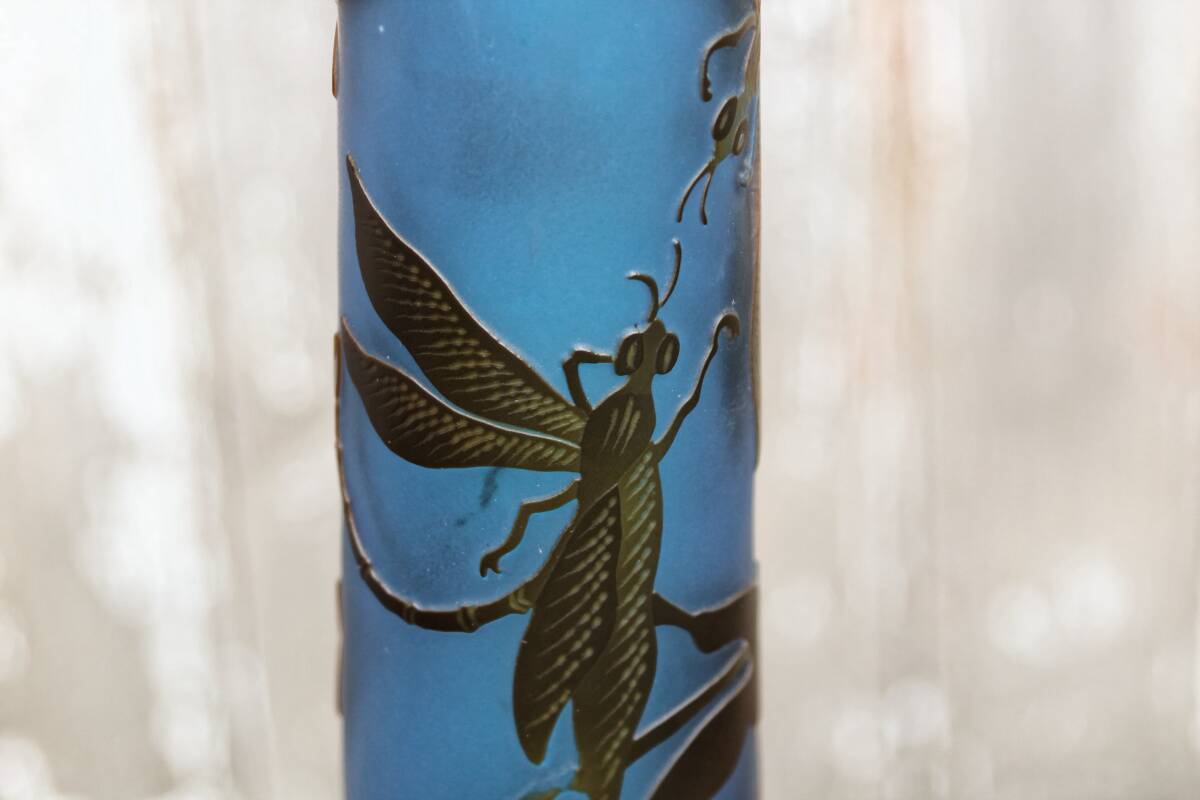 Vase with dragonflies, glass paste, in the style of Gallé