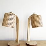 Pair of large Scandinavian lamps in natural wood.