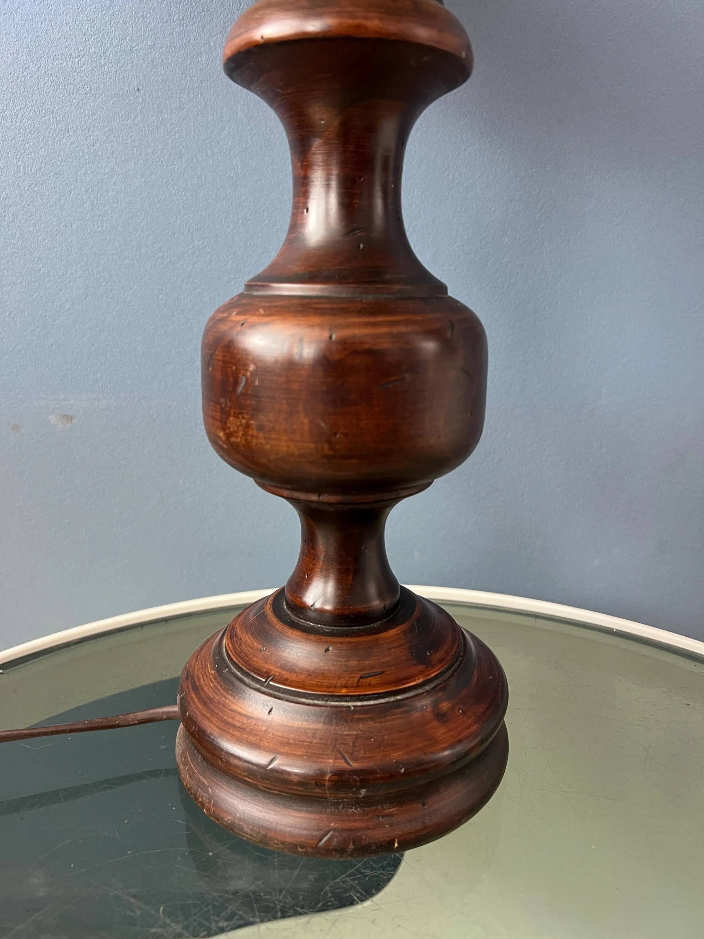 Vintage wooden table lamp with pleated shade