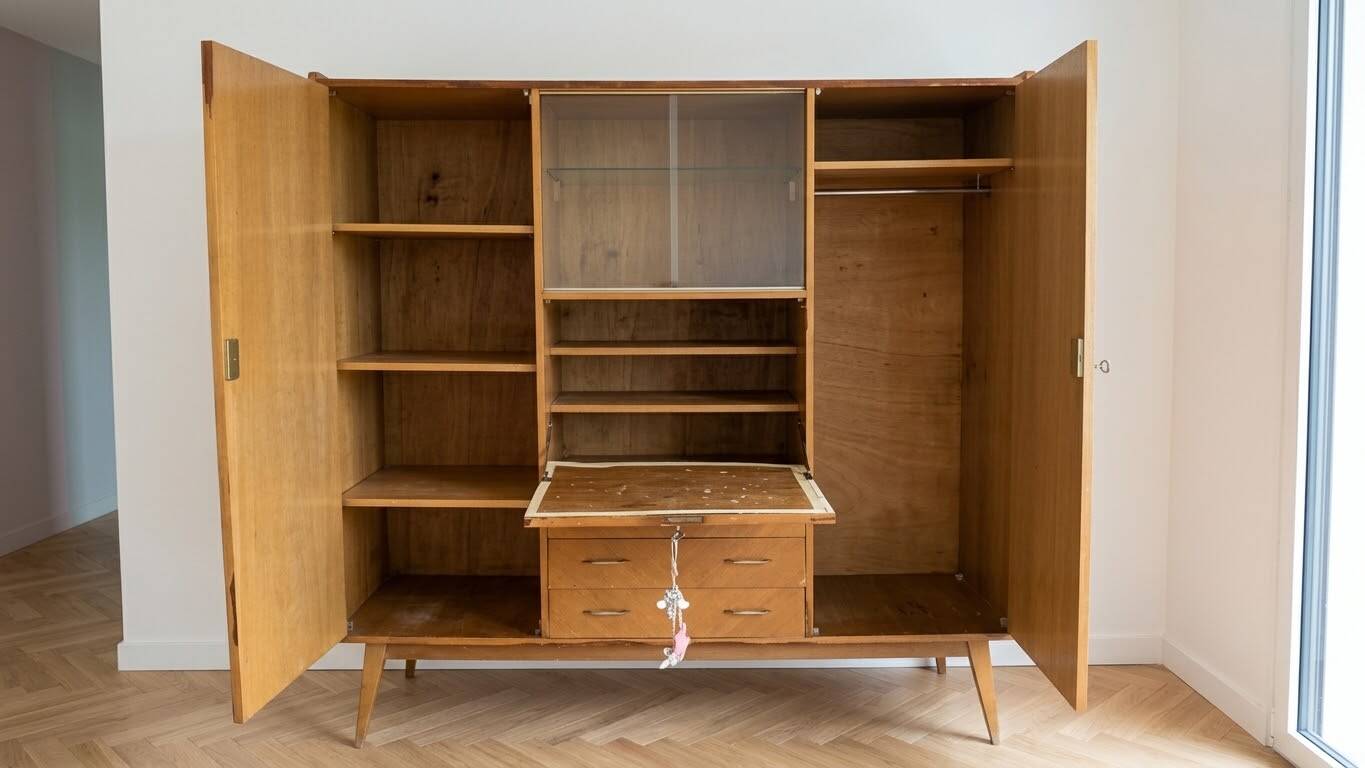 Vintage 1950s wooden secretary cabinet