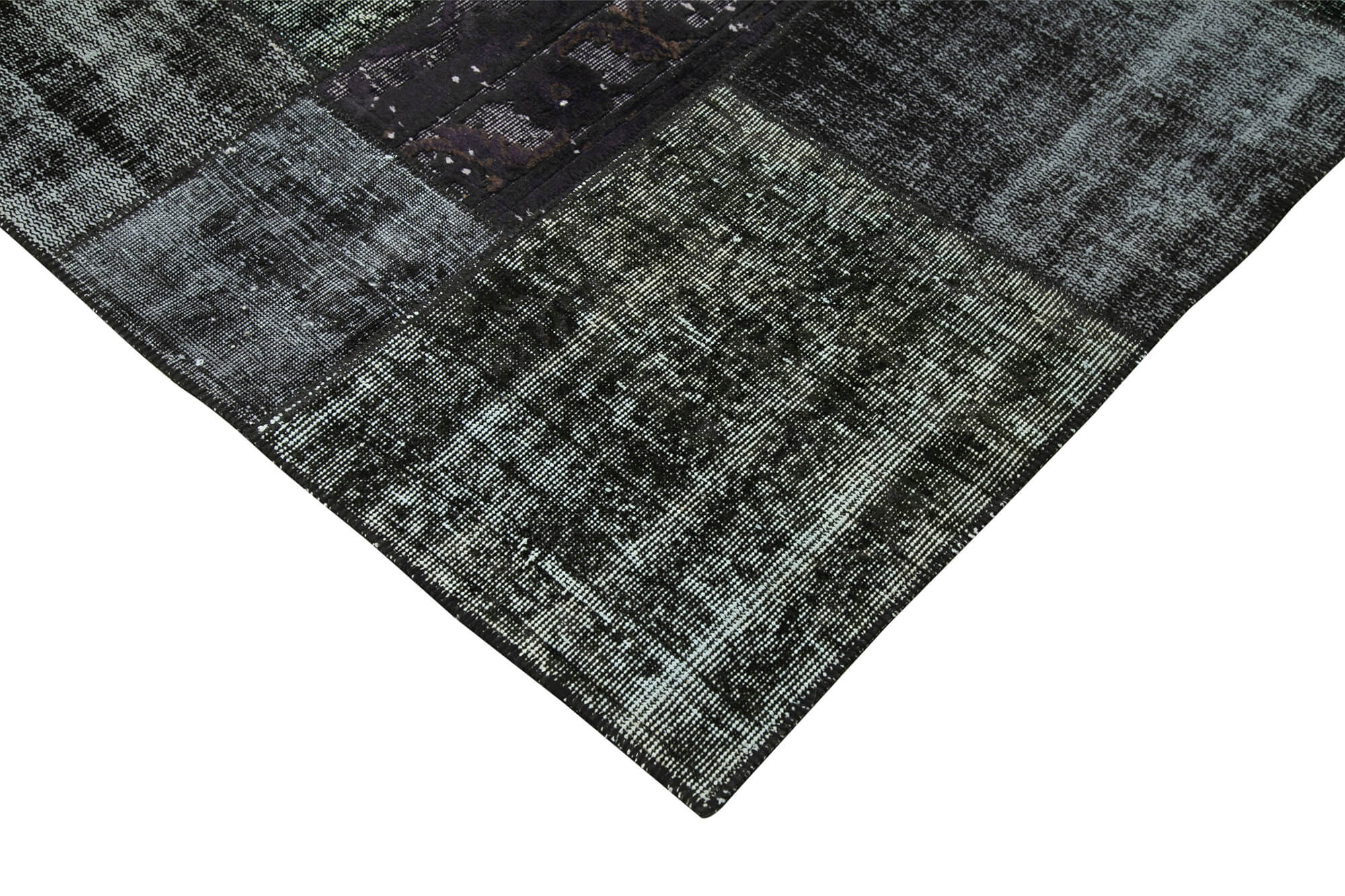 Hand-knotted oriental overdyed 198 cm x 300 cm black patchwork carpet