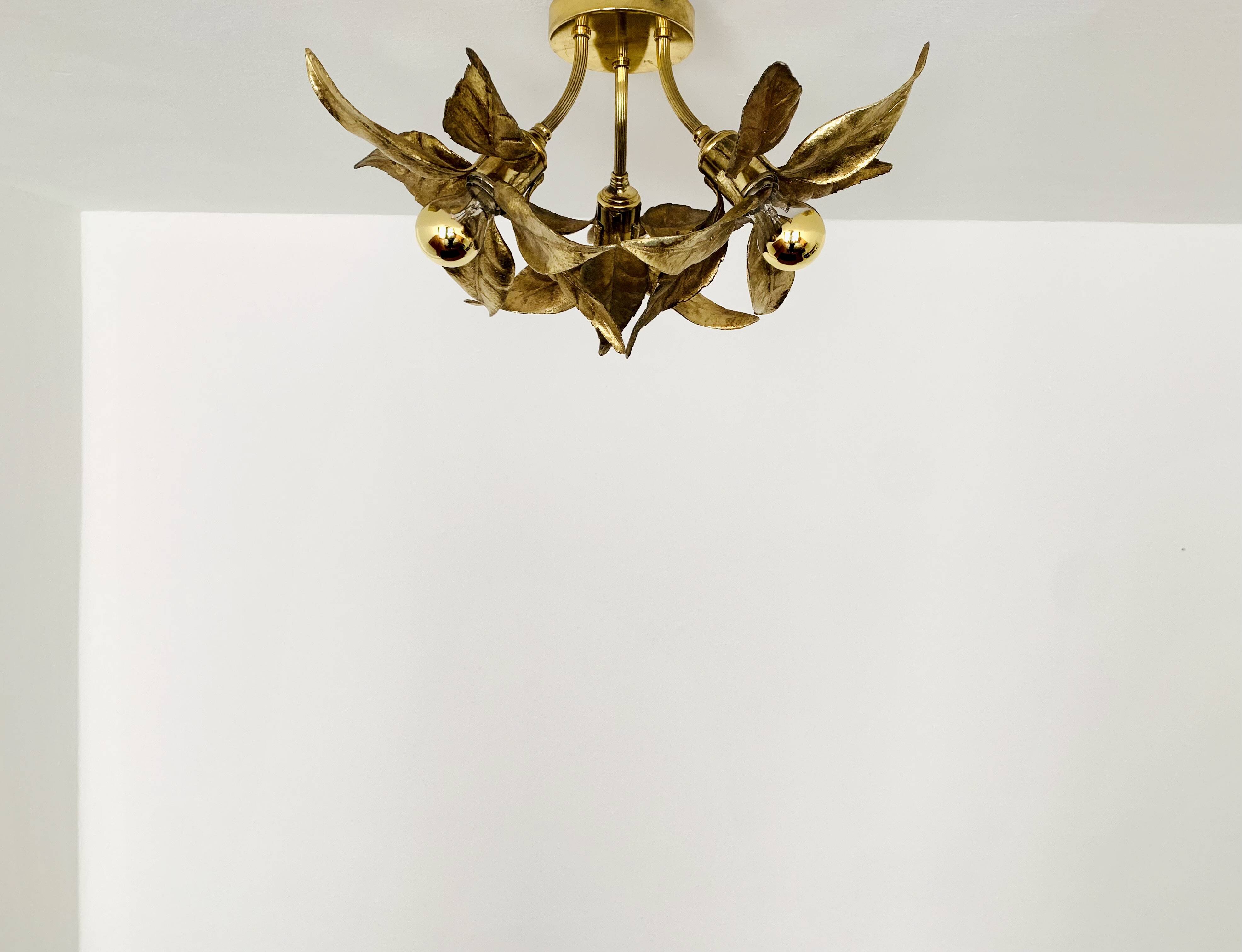 Floral Hollywood Regency Flush Lamp by Willy Daro for Massive