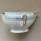 Antique white French porcelain sauce boat M&S with silver trim.