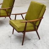 Paire de fauteuils boomerang velours vert par Antonin Suman pour Ton Bystrice " Thonet "
