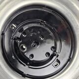 Plafonnier vintage, bague chromée et abat-jour en verre bullé