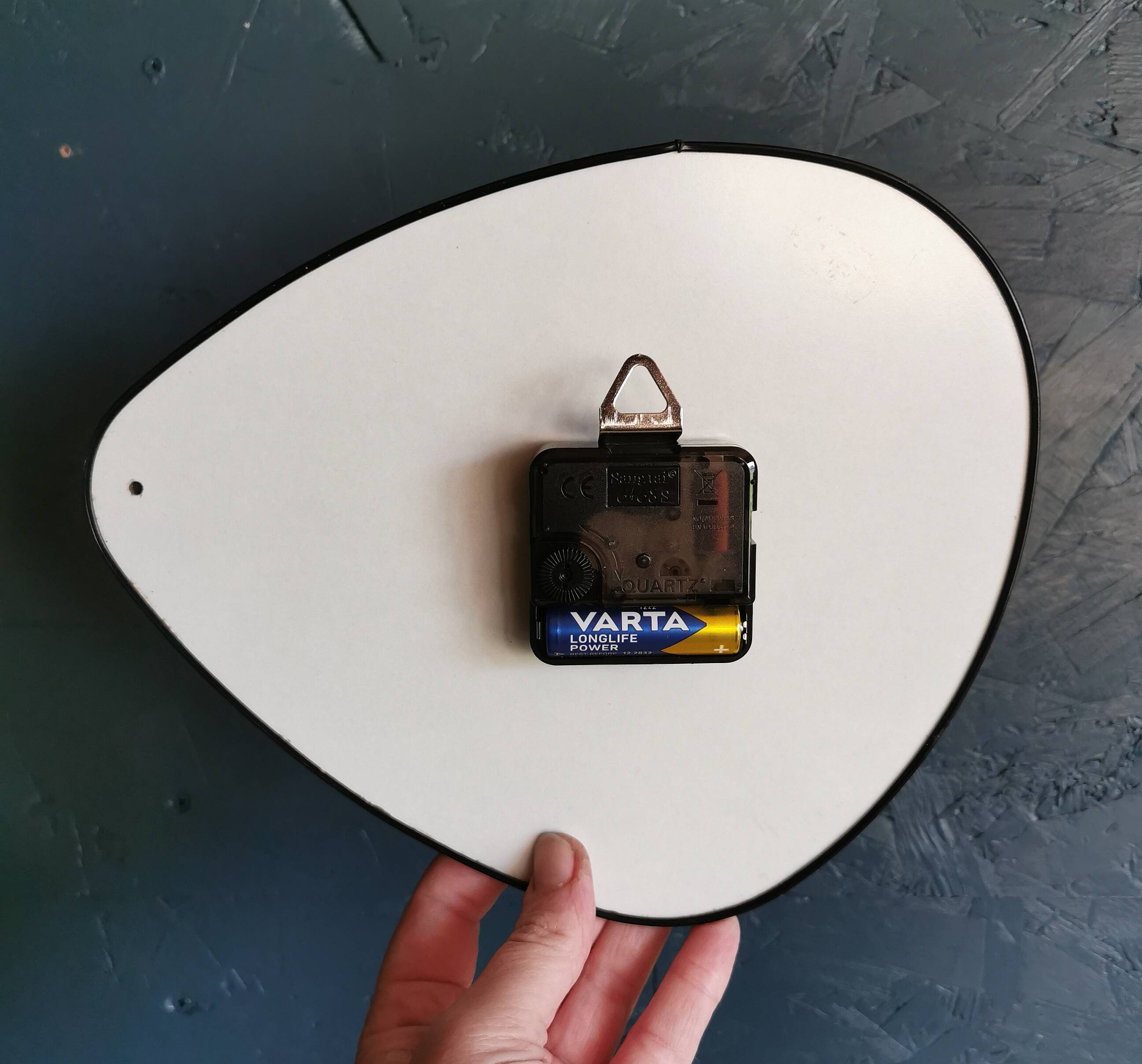 Vintage Formica clock silent asymmetrical wall pendulum "Yellow Japy"