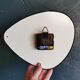 Vintage Formica clock silent asymmetrical wall pendulum "Yellow Japy"
