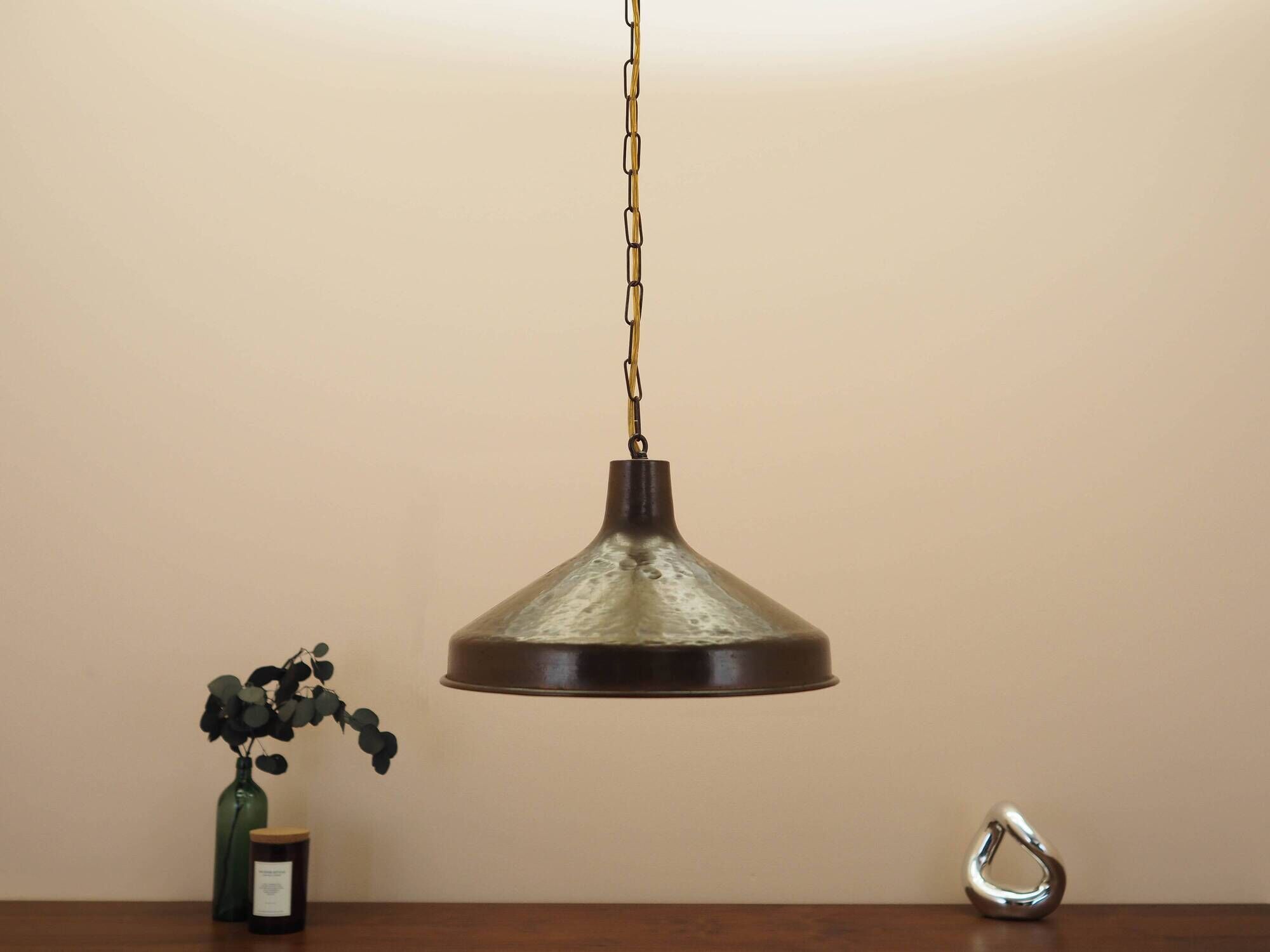Danish Brass Pendant Lamp 1960s Mid-Century Modern Conical Shade