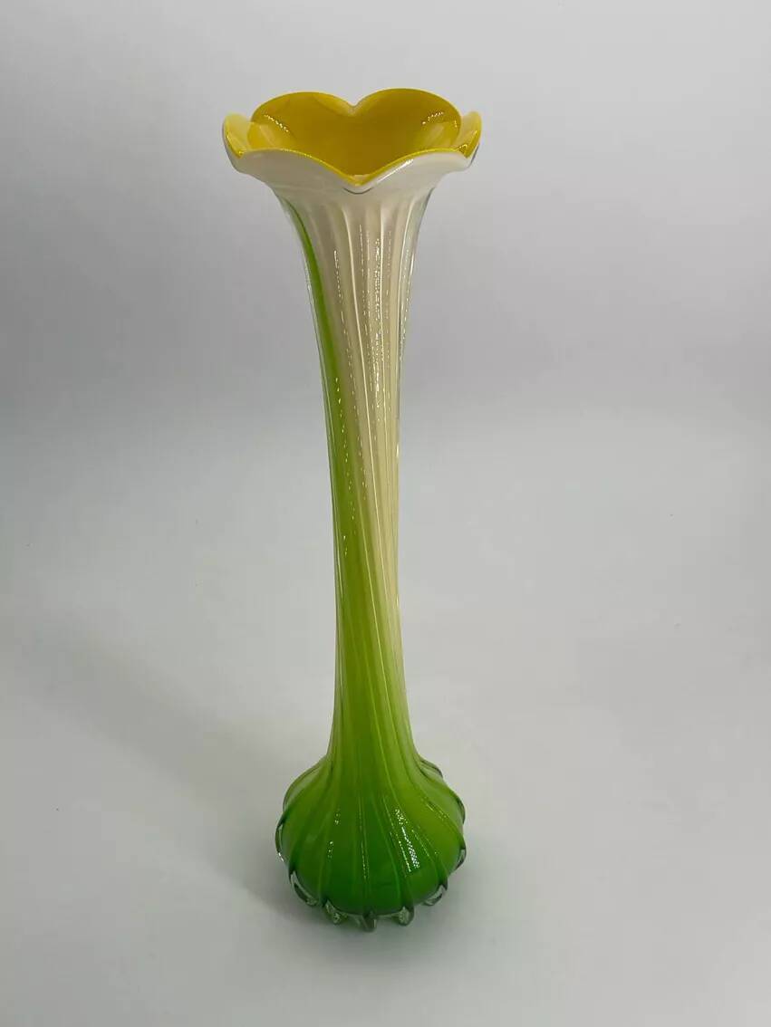 Large vintage Murano style blown glass corolla vase
