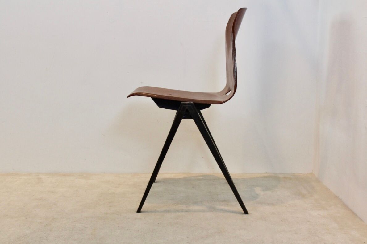 4 Stackable Pagholz Galvanitas s22 industrial dinner chair in light brown, 1960s