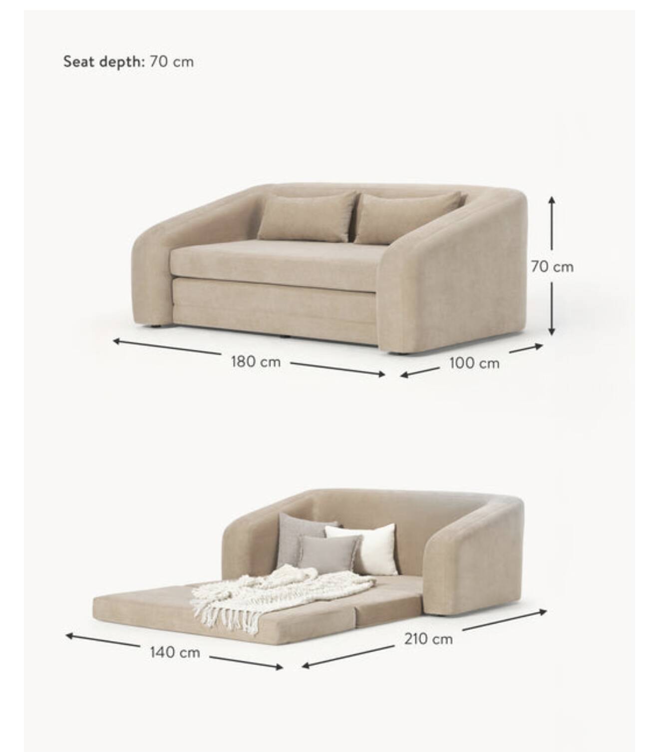 2-seater convertible sofa bed Westing model Eliot in fabric