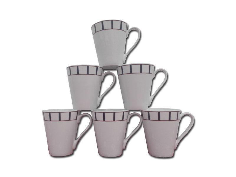 6 blue and red Basque mugs in porcelain