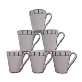 6 blue and red Basque mugs in porcelain