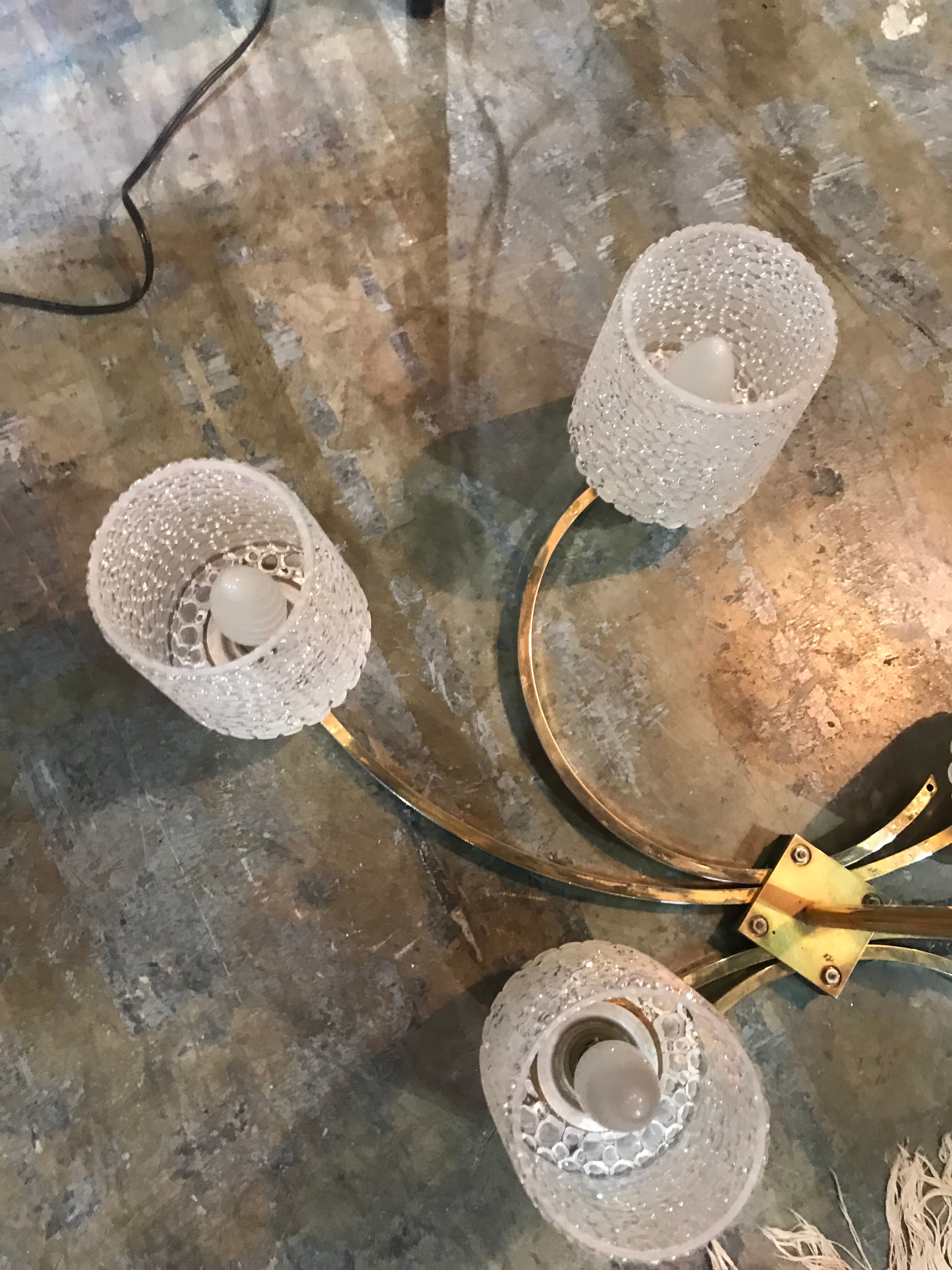 Ceiling chandelier vintage glass and brass