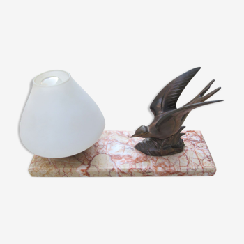 Lampe de chevet oiseau avec abat-jour en verre en marbre rose