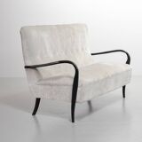 Guglielmo Ulrich Two Seat Sofa in Grey Silver Fabric. Italy, 1950s