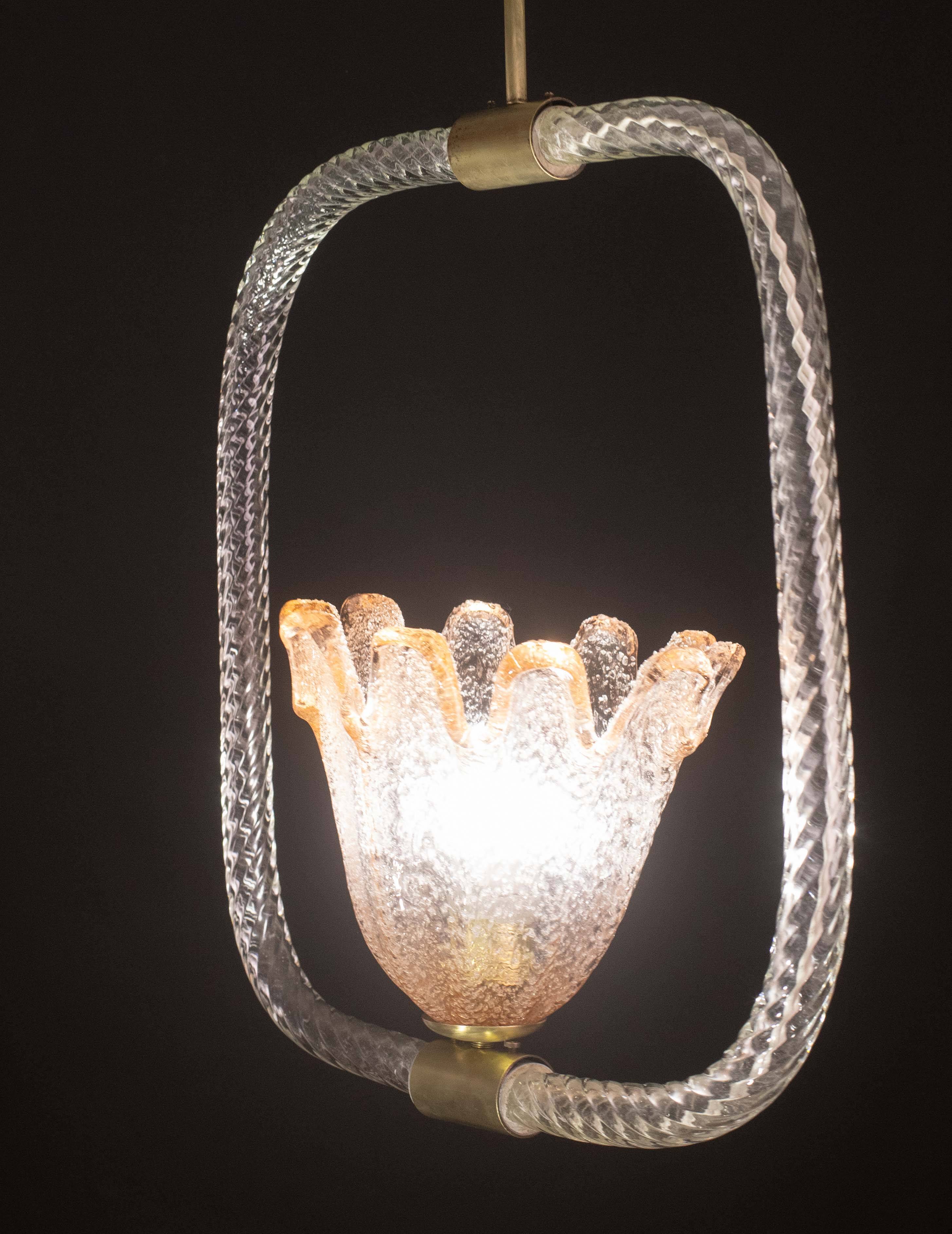 Charming Pink and Trasparent Murano Glass Chandelier by Barovier e Toso