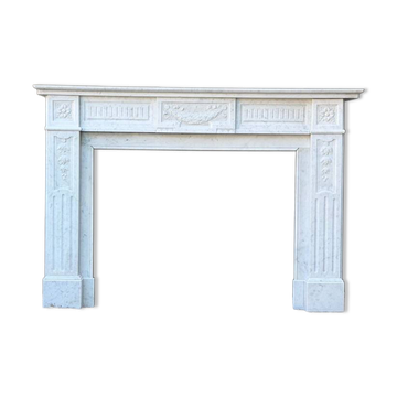 Louis XVI style fireplace in white Carrara marble, circa 1880.