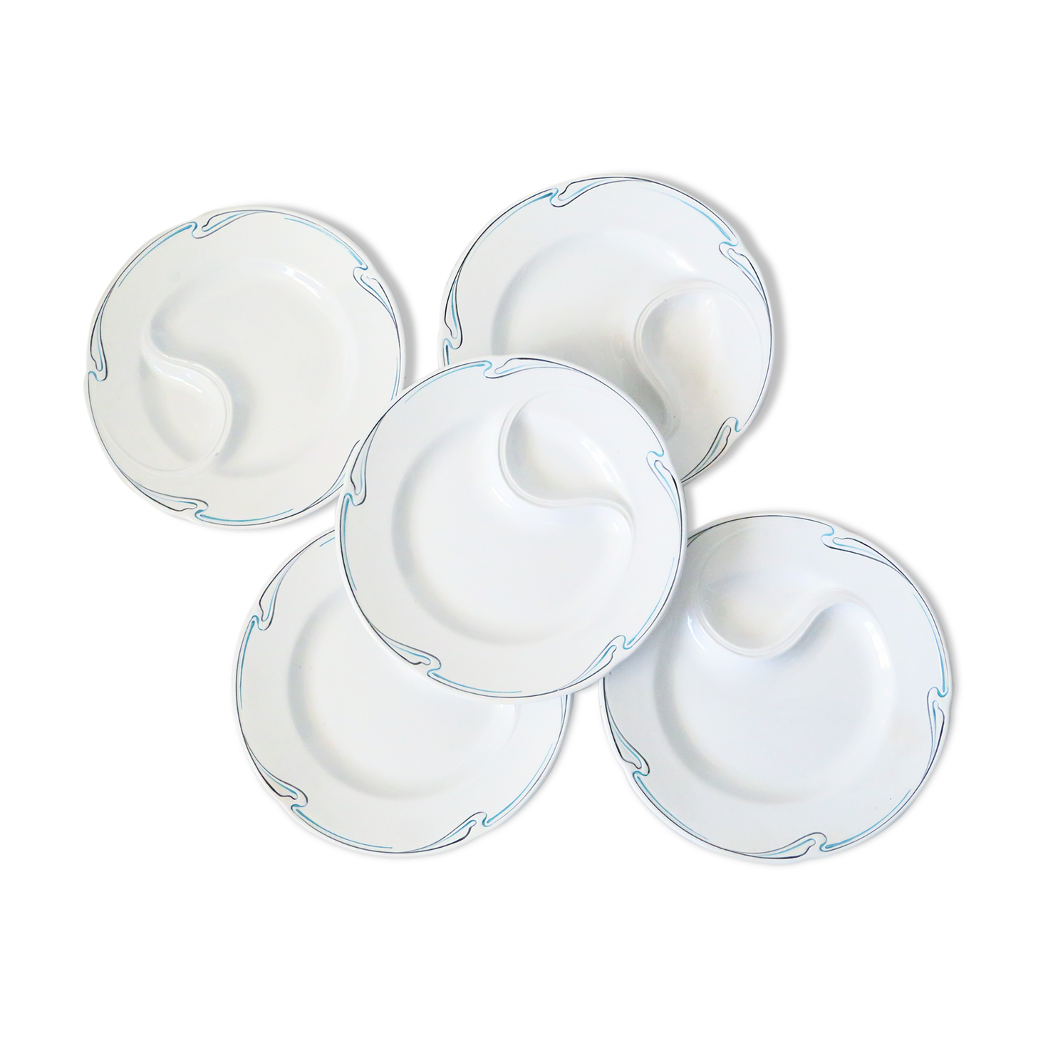 Set of 5 asparagus plates, Hamage, 1930, French manufacture, rare, art deco