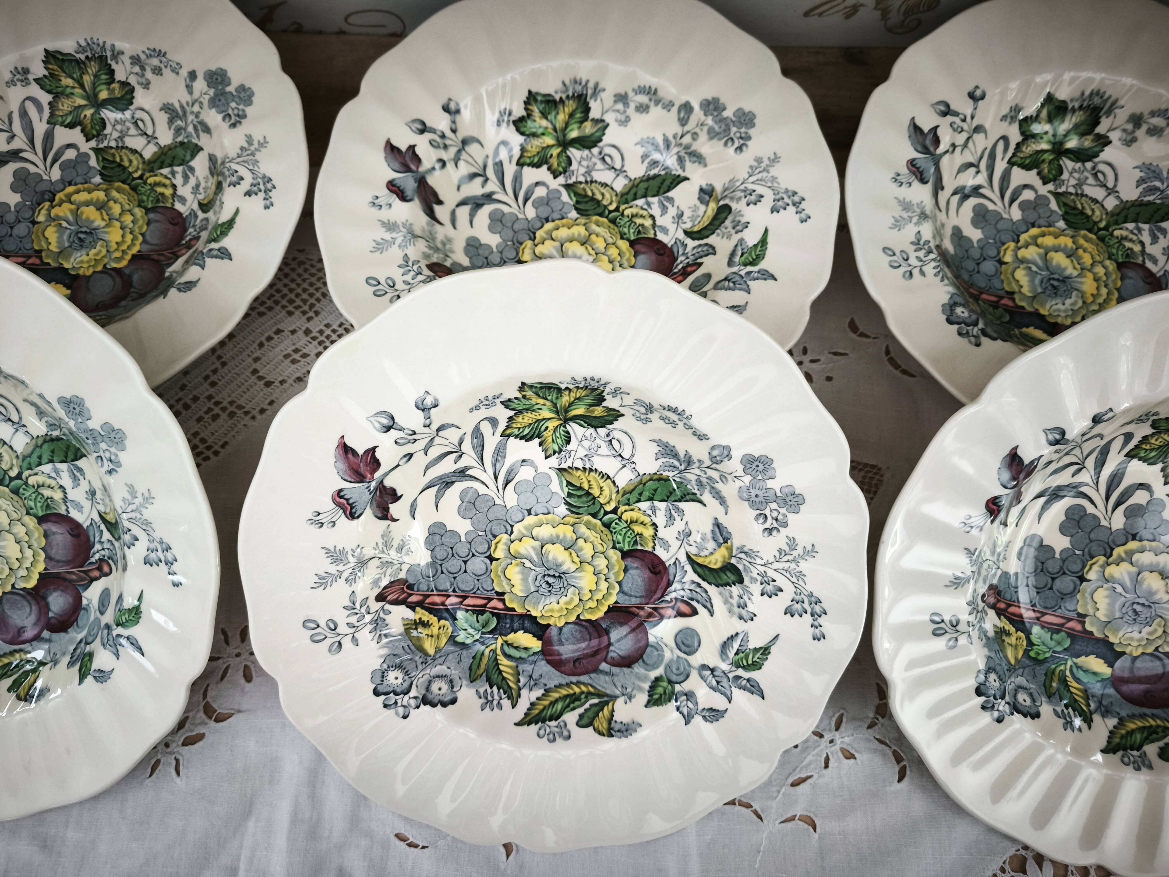 Set of 6 Royal Doulton deep plates in the Kirkwood pattern.