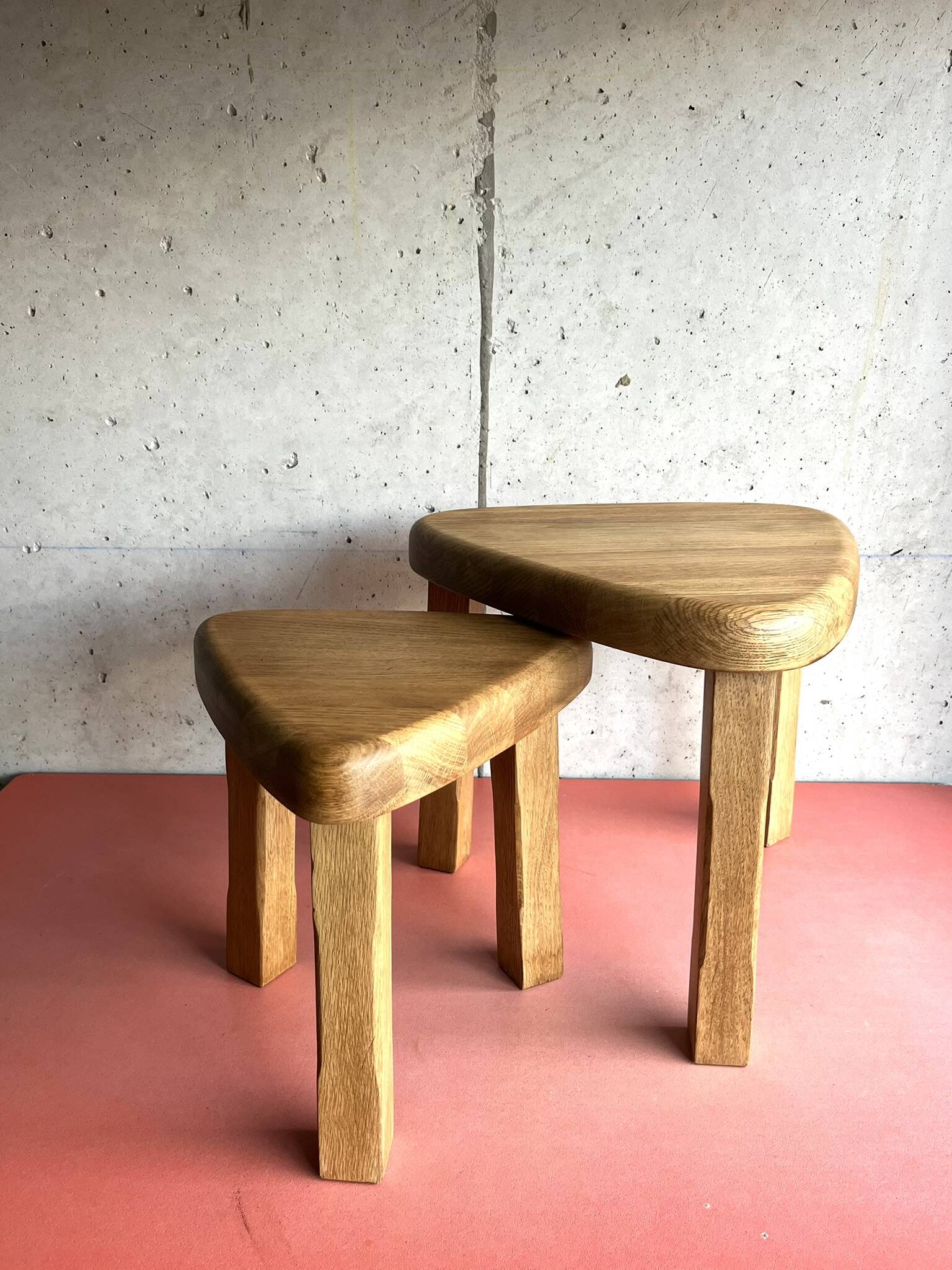 Vintage brutalist nesting tables in solid wood, design