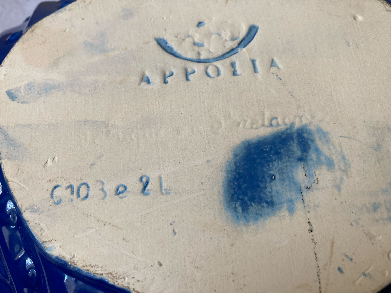 Saladier bleu coquillage Appolia vintage fabriqué en Bretagne