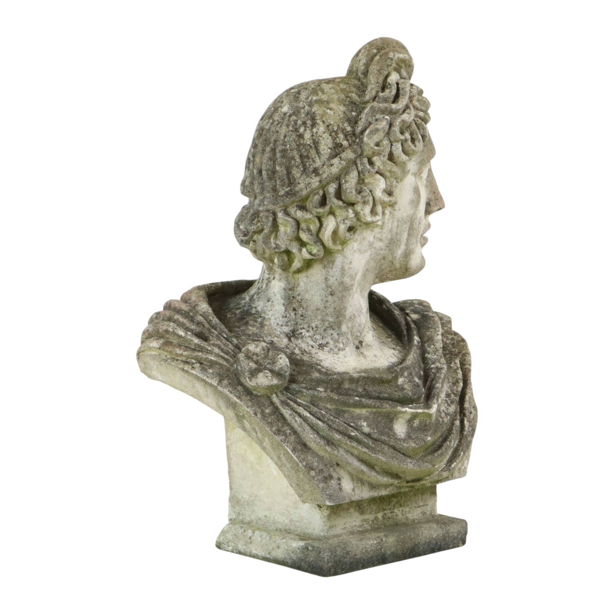Beautiful Weathered Apollo Bust Garden Statue Cast Stone 65cm