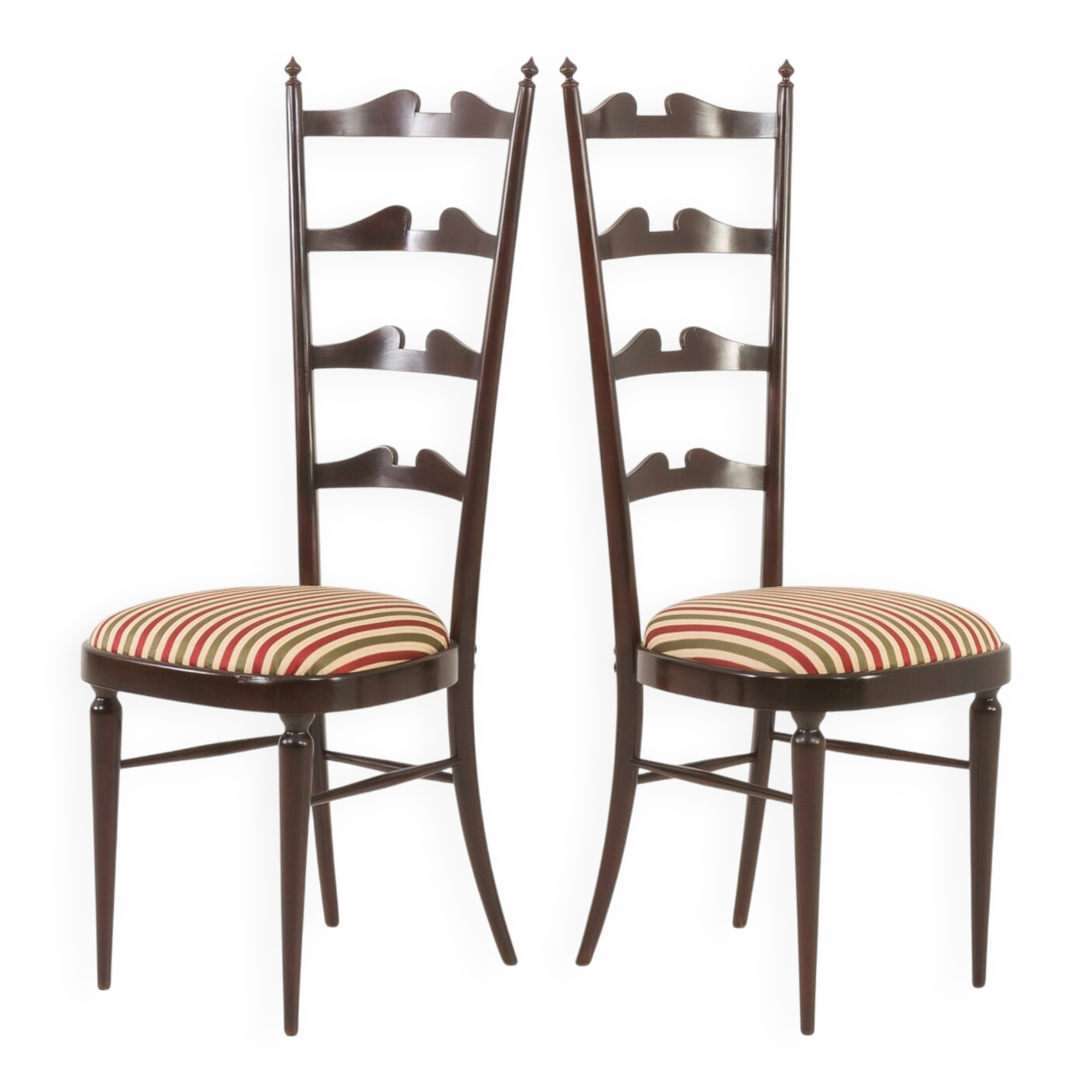 Set of two high ladder back Chiavari chairs attr. to Paolo Buffa, Italy