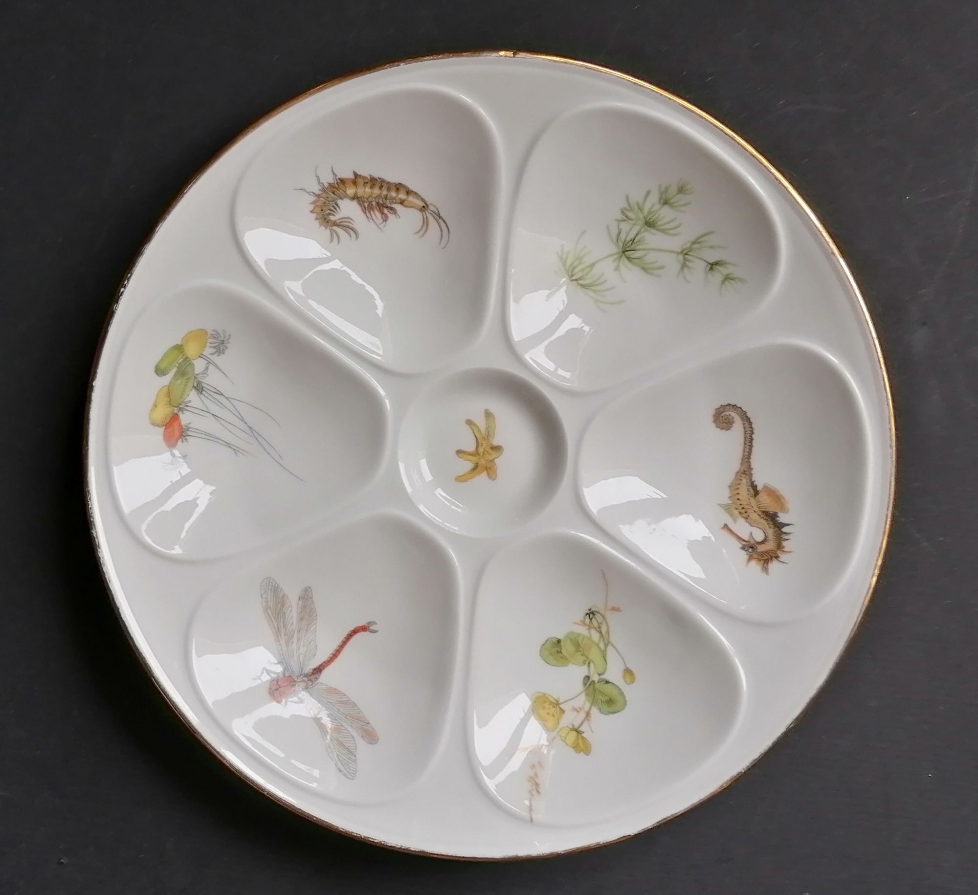 6 oyster plates fine porcelain Lourioux Foëcy