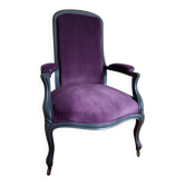 Fauteuil Voltaire XIXe, velours violet