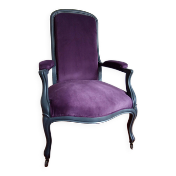 Fauteuil Voltaire XIXe, velours violet