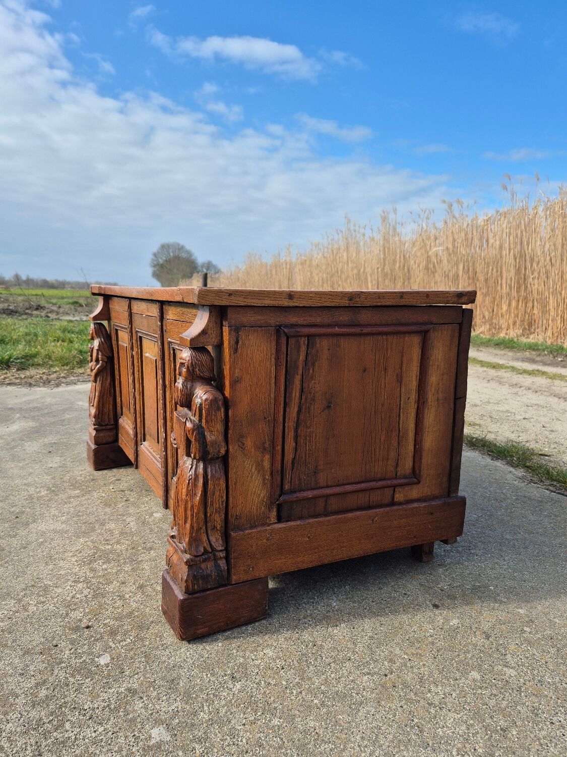 Antique chest wood carving oak
